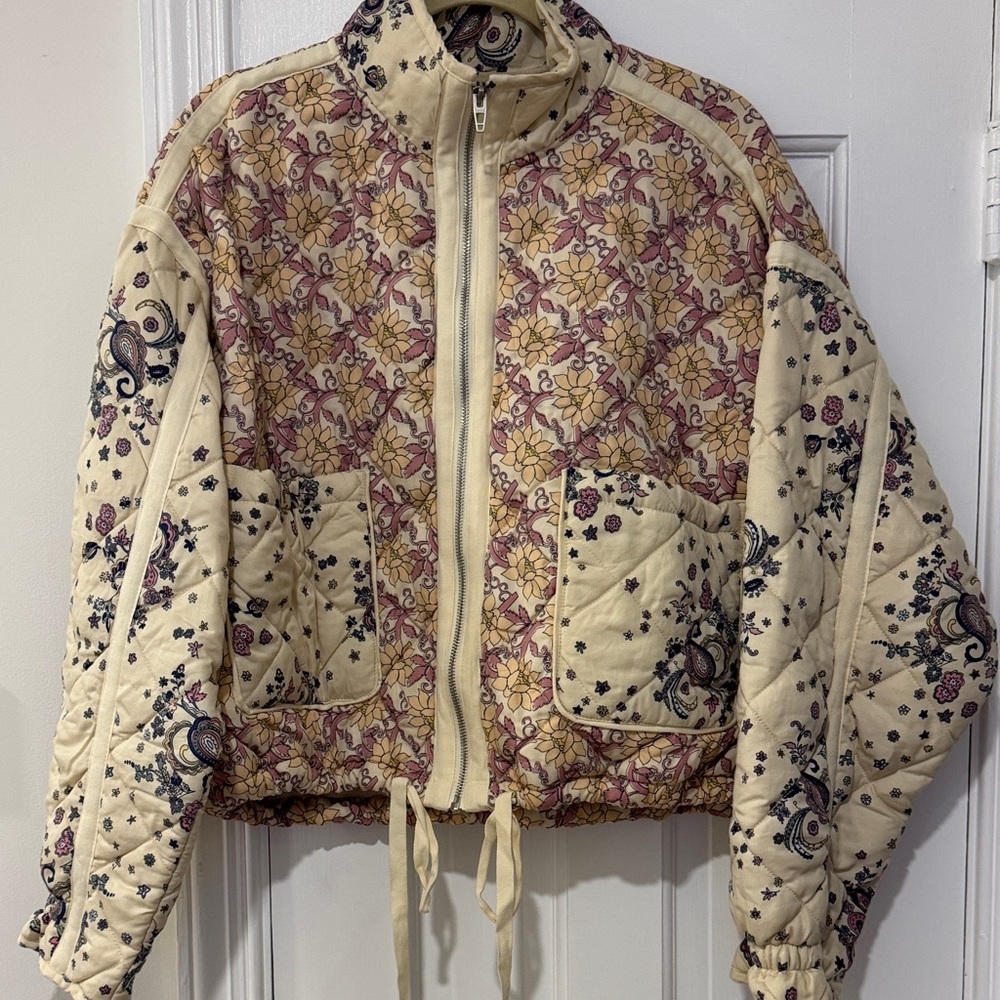 Blank NYC Floral Quilted Bomber Jacket - Cream and Purple